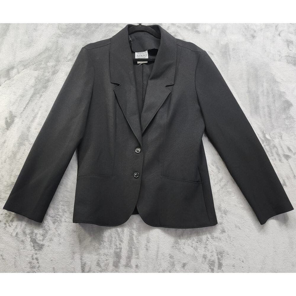 Vintage Nikki Blazer Womens Size 11/12 Black 2 Button Polyester Suit Jacket